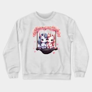 Valentine Unicorn Couple On Swing Crewneck Sweatshirt